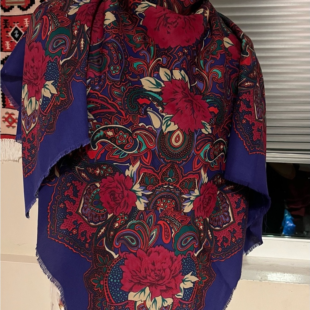 Floral Paisley Multicolor Shawl - Bold Red & Deep Blue Italy